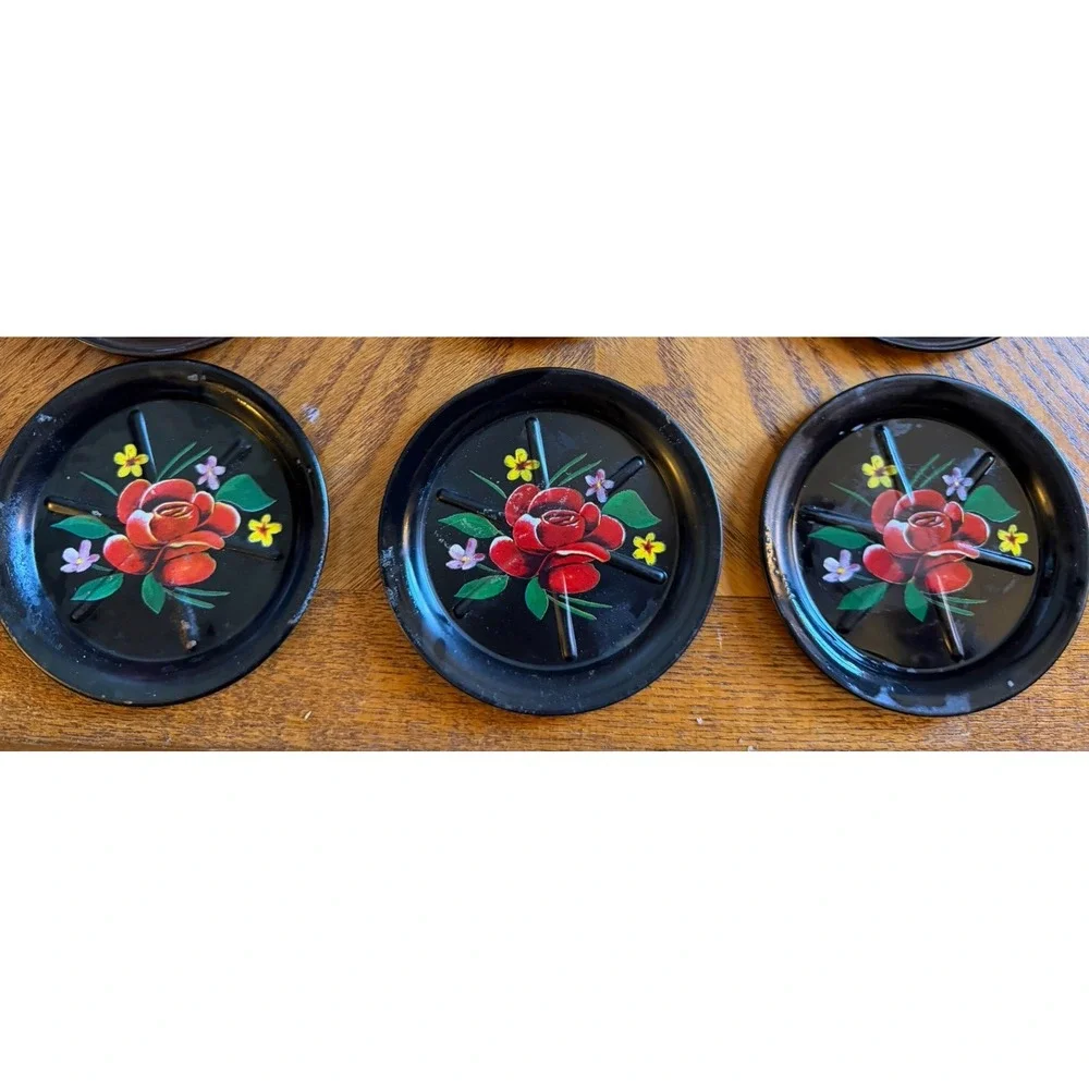 Vintage Metal Drink Coasters Silhouette Floral Designs Lot Of 9 Coasters